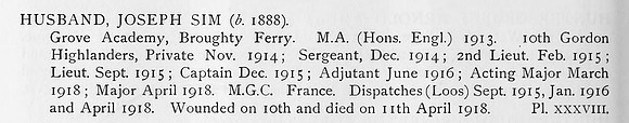 Husband J S Major Machine Gun Corps Obit