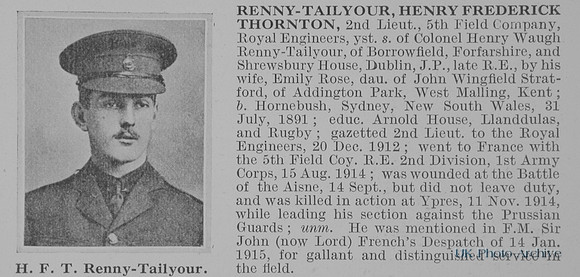 Renny-Tailyour H F T 2nd Lt Royal Engineers Obit