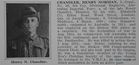 Chandler H N LCpl 59 Australian Engineers Obit
