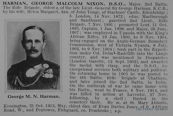 Harman G M N Major DSO 2nd Rifle Brigade Obit
