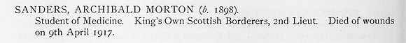 Sanders A M 2nd Lt Kings Own Scottish Borderers
