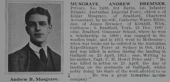 Musgrave A B Pte 2408 3rd Australian Imperial Force Obit