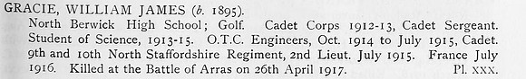 Gracie W J 2nd Lt 10th North Staffs Regiment Obit