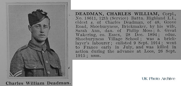 Deadman C W Cpl 18611 12th Highland Light Infantry Obit