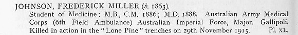 Johnson F M Major Australian Army Medical Corps Obit