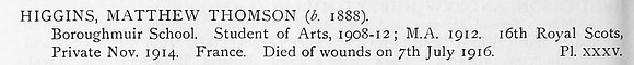 Higgins M T Pte 16th Royal Scots Obit