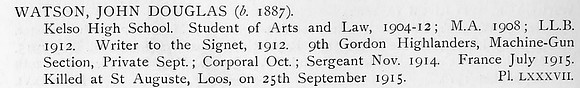 Watson J D Sergt 9th Gordon Highlanders Obit