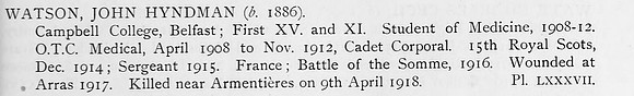 Watson J H Sergt 15th Royal Scots Obit