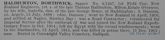 Haliburton B Sapper 4/1247 New Zealand Engineers Obit