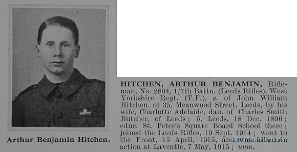 Hitchen A B Rfn 7th West Yorkshire Regiment Obit