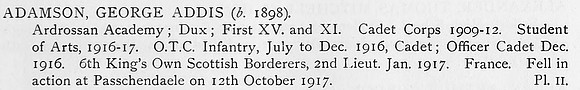 Adamson G A 2nd Lt 6th Kings Own Scottish Borderers