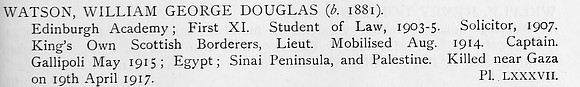 Watson W G D Captain Kings Own Scottish Borderers Obit