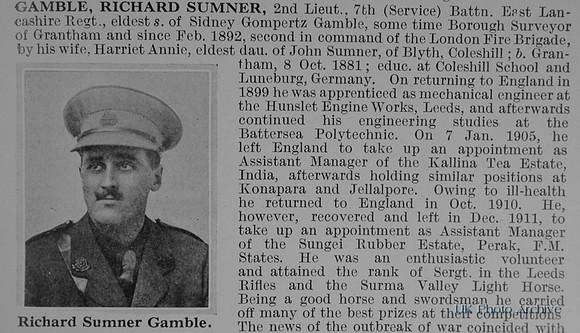 Gamble R S 2nd Lt 2nd Lt 7th East Lancs Regiment Obit Part 1