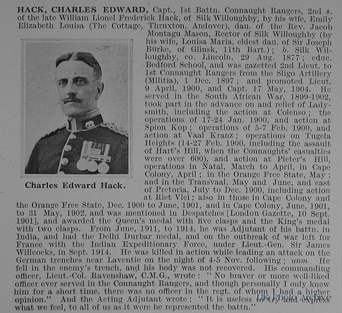 Hack C E Captain 1st Connaught Rangers Obit