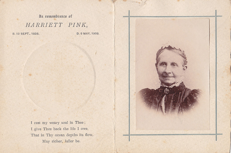 Memorial Card Harriett Pink Died 9th May 1903 Inside