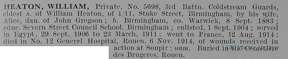 Heaton W Pte 5698 3rd Coldstream Guards Obit