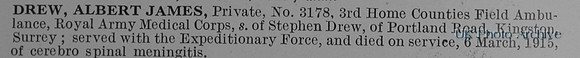 Drew A J Pte 3178 Royal Army Medical Corps Obit