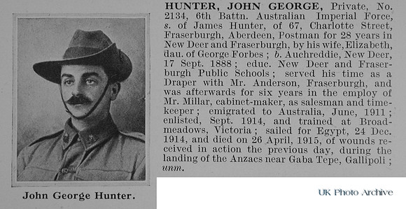 Hunter J G Pte 2134 6th Australian Imperial Force Obit