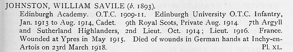 Johnston W S Lt 7th Argyll And Sutherland Highlanders Obit