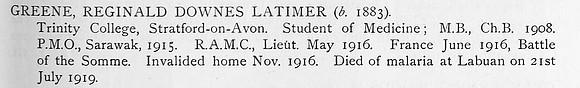 Greene R D L Lt Royal Army Medical Corps Obit