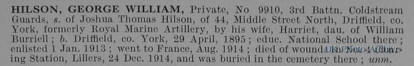 Hilson G  Pte 9910 3rd Coldstream Guards Obit