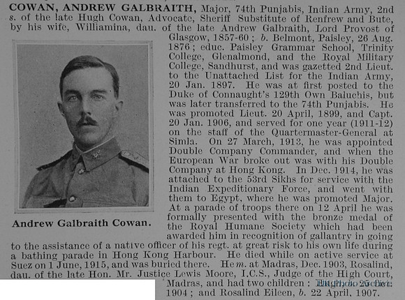 Cowan A G Major Indian Army Obit