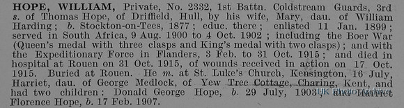 Hope W Pte 2332 1st Coldstream Guards Obit