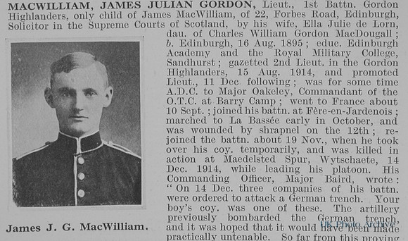 MacWilliam J J G Lt 1st Gordon Highlanders Obit Part 1