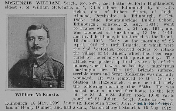 McKenzie W Sergt 8876 2nd Seaforth Highlanders Obit