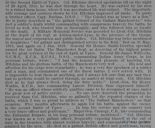 Hitchins H W E Lt Col 1st Manchester Regiment Obit Part 3
