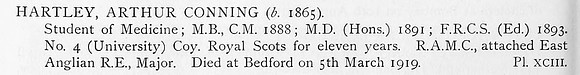 Hartley A C Major Royal Army Medical Corps Attd Royal Engineers Obit