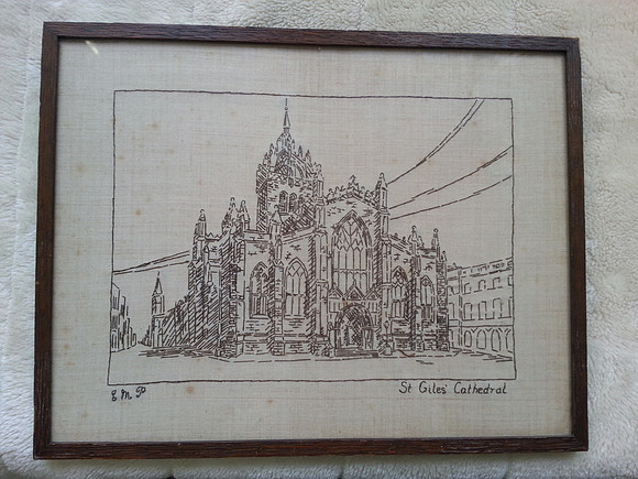 Vintage Framed  Hand Stitched Picture St Giles Cathedral Edinburgh