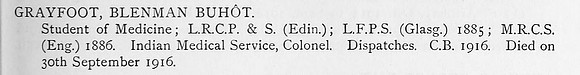 Grayfoot B B Col Indian Army Obit