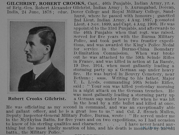 Gilchrist R C Captain Indian Army Obit