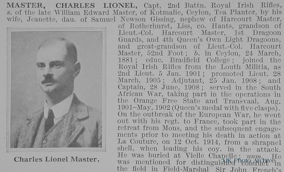 Master C L Captain 2nd Royal Irish Rifles Obit Part 1