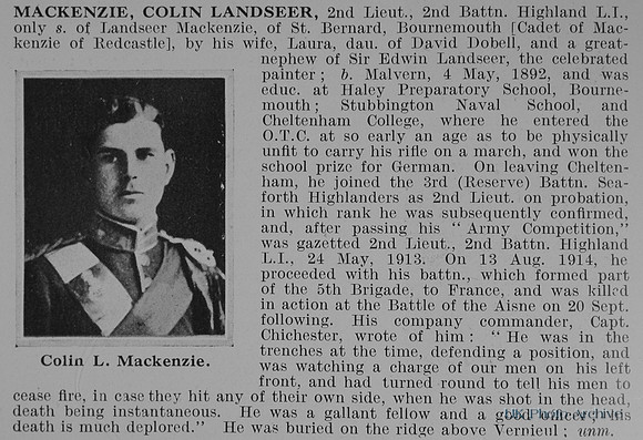 MacKenzie C L 2nd Lt 2nd Highland Light Infantry Obit