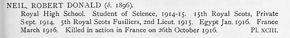 Neil R D 2nd Lt 5th Royal Scots Fusiliers Obit