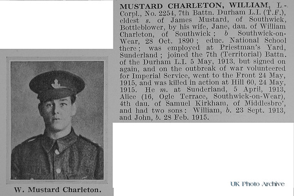 Mustard-Charleton W L/Cpl 2254 7th Durham Light Infantry Obit