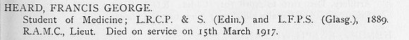 Heard F G Lt Royal Army Medical Corps Obit