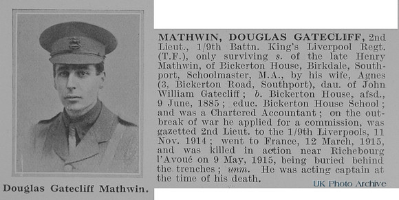 Mathwin D G 2nd Lt 9th Kings Liverpool Regiment Obit