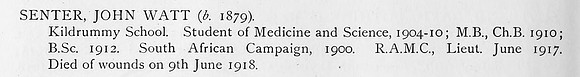 Senter J W Lt Royal Army Medical Corps