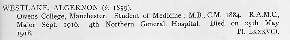 Westlake A Major Royal Army Medical Corps Obit