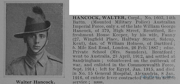 Hancock W Cpl 1603 14th Australian Imperial Force Obit