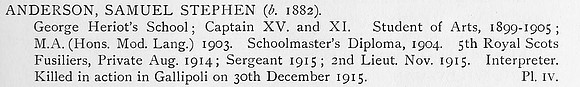 Anderson S S 2nd Lt 5th Royal Scots Fusiliers