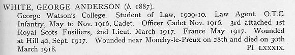 White G A 2nd Lt 1st Royal Scots Fusiliers Obit