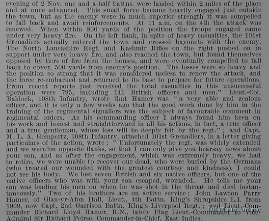 Hamer H J T Lt Indian Army Obit Part 2