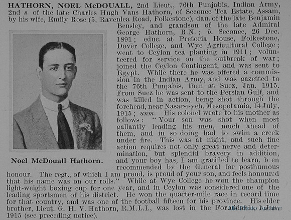 Hathorn N M 2nd Lt Indian Army Obit
