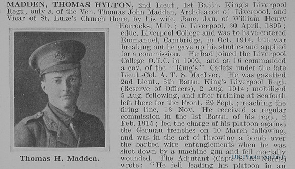 Madden T H 2nd Lt 1st Kings Liverpool Regiment Obit Part 1
