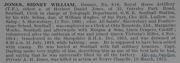 Jones S W Gnr 816 Royal Horse Artillery Obit