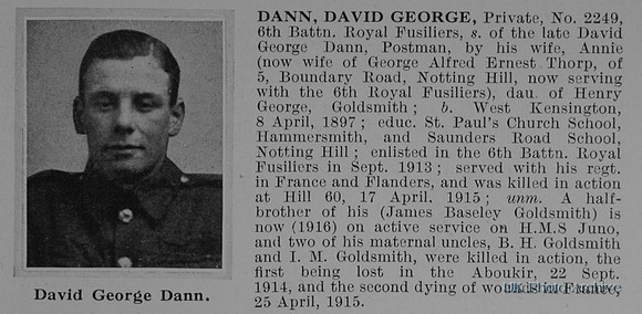 Dann D G Pte 2249 6th Royal Fusiliers Obit